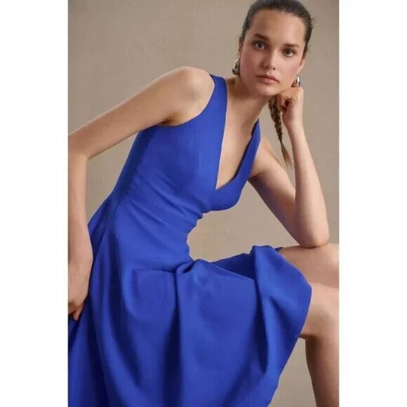 DRESS THE POPULATION Catalina Fit & Flare Cocktail Dress in Electric Blue Small - Picture 4 of 14
